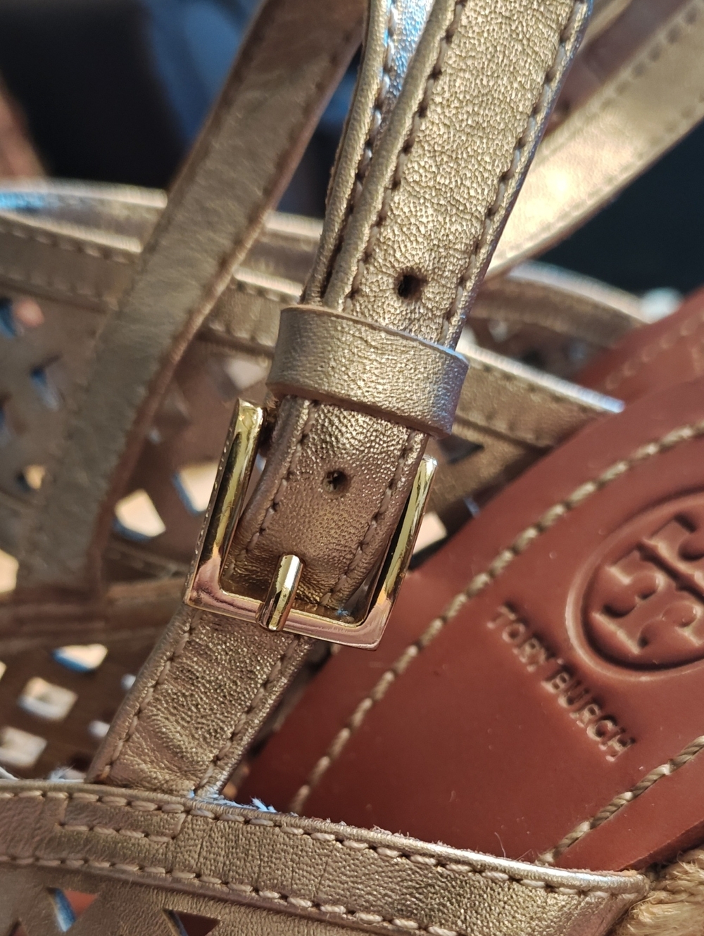 Tory Burch Metallic Bronze Laser-Cut Wedge Sandals - Picture 5 of 8